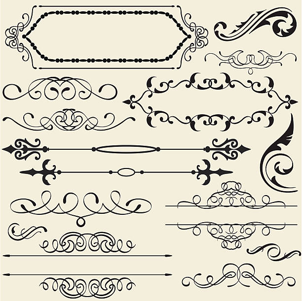 illustrations, cliparts, dessins animés et icônes de ensemble de calligraphie design - swirl squiggle scroll shape decoration