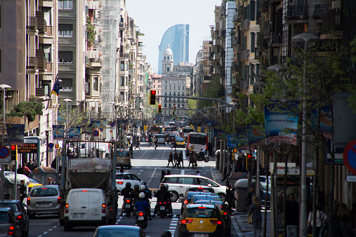 Barcelona, Spain- April 4, 2014: One of the hundred nice streets in the city of Barcelona, Spain.