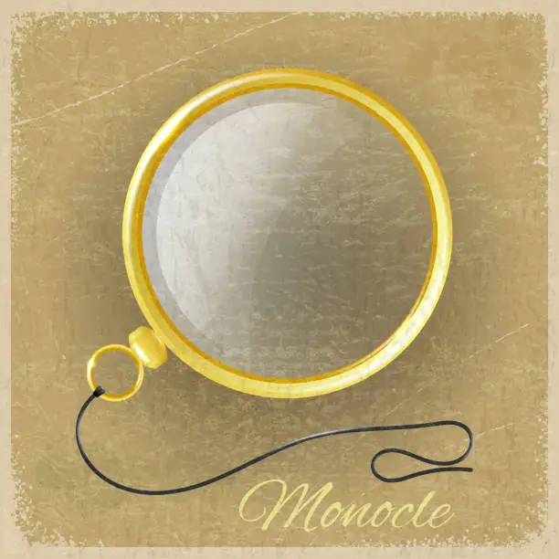 Vector illustration of Antique gold monocle on a grunge background