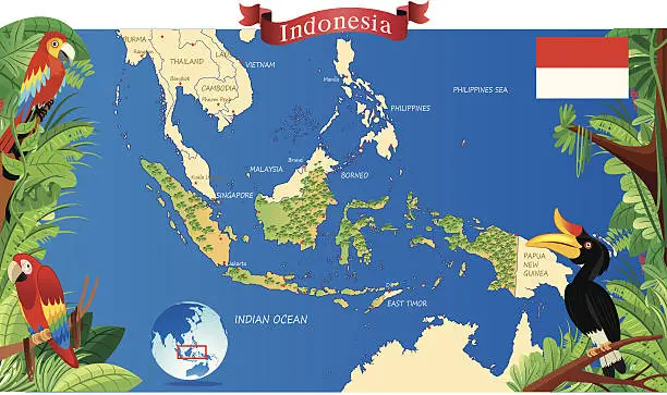 Vector illustration of Cartoon map of Indonesia