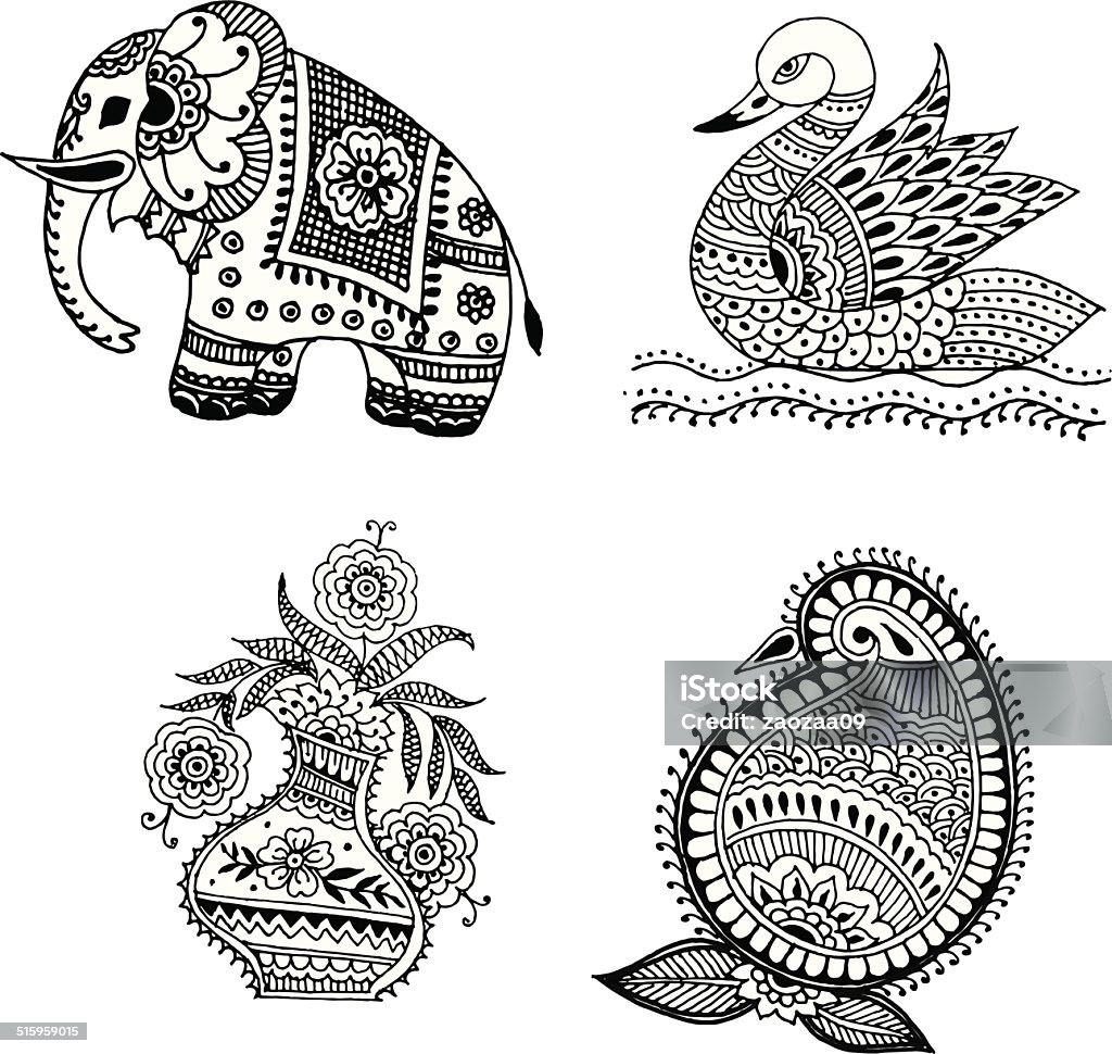Henna Mehndi Doodle Paisley Design Elements Stock Illustration - Download  Image Now - Animal Markings, Culture of India, Design - iStock