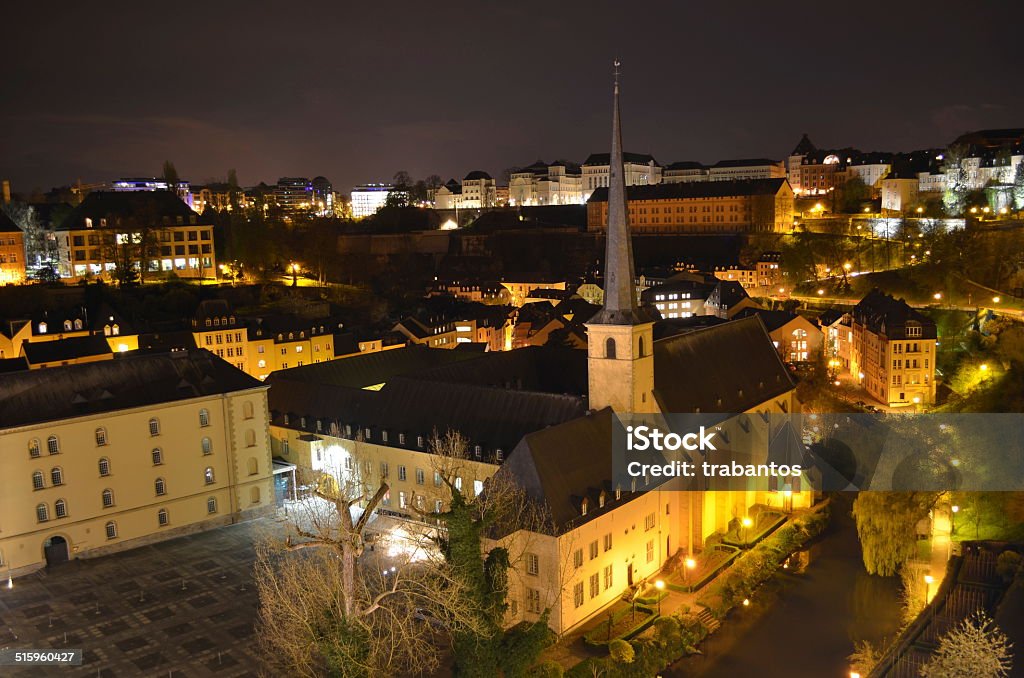 Night view over neumunster abbey complex in luxembourg. Luxembourg - Benelux Stock Photo