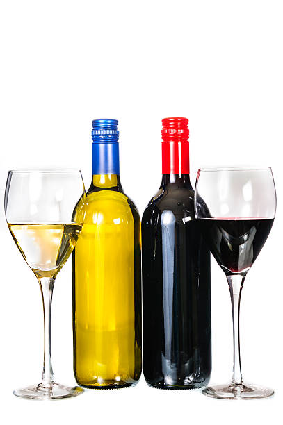 istock Glass of red and white wine with bottle 515961035