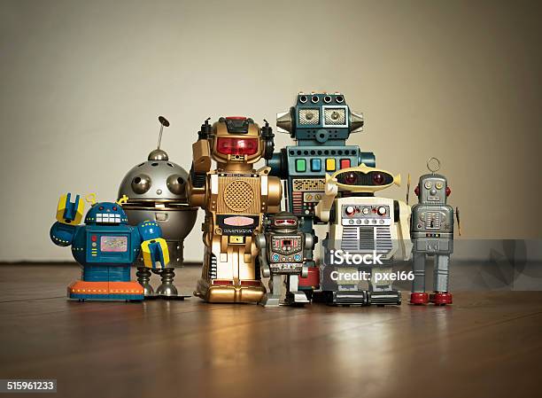 Robot Family Pic Stock Photo - Download Image Now - Robot, Retro Style, 1980-1989