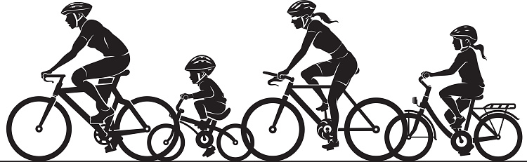 Isolated side view illustration of family bonding fitness ride.