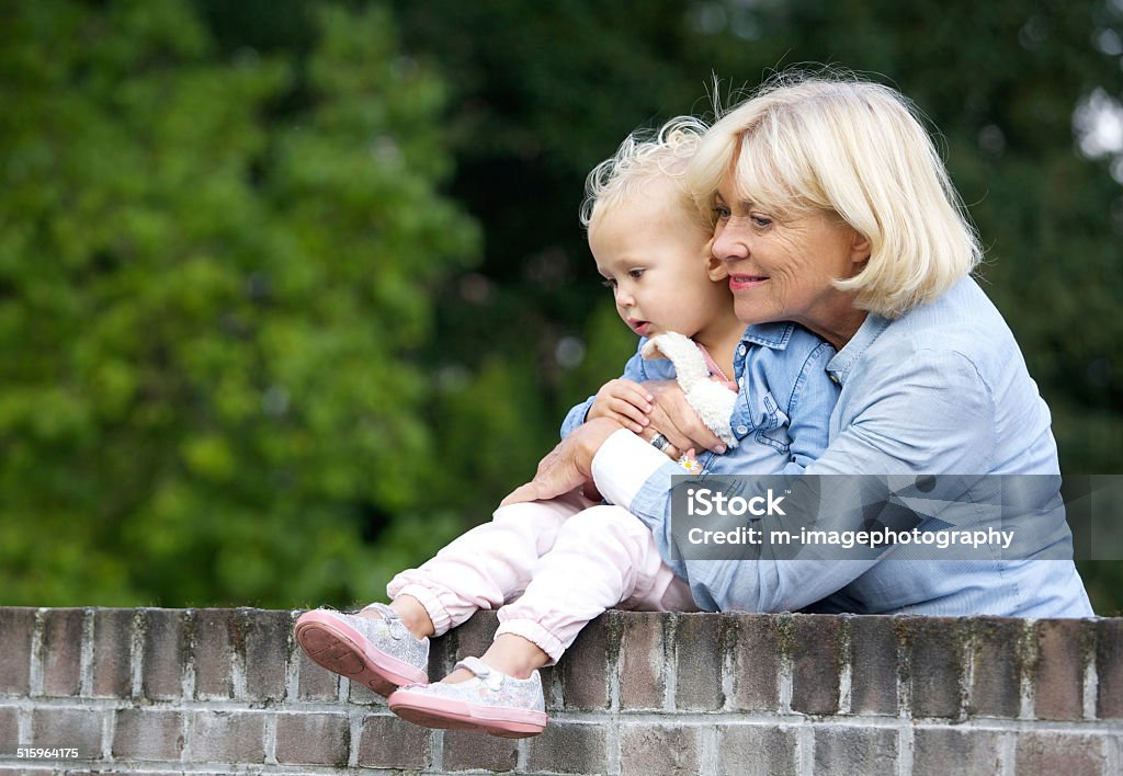 Grandmother holding cute baby girl Portrait of a grandmother holding cute baby girl 12-17 Months Stock Photo