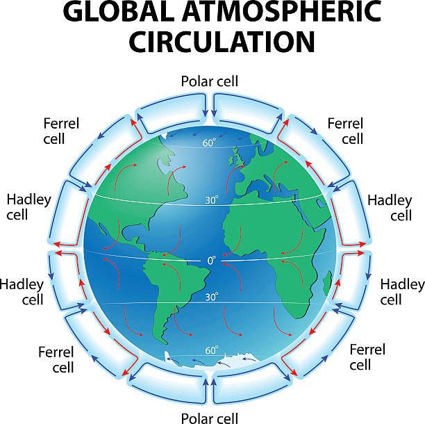 Circulation of Atmosphere Circulation of Atmosphere. Global circulation patterns or Hadley-Ferrel Model earth atmosphere stock illustrations