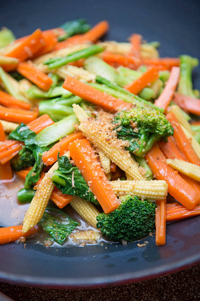 stir-fried mixed vegetables with oyster sauce, food