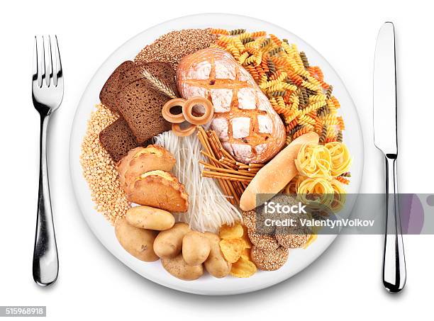 Bakery Products On A Plate White Background Stock Photo - Download Image Now - Pasta, Bread, Rice - Cereal Plant