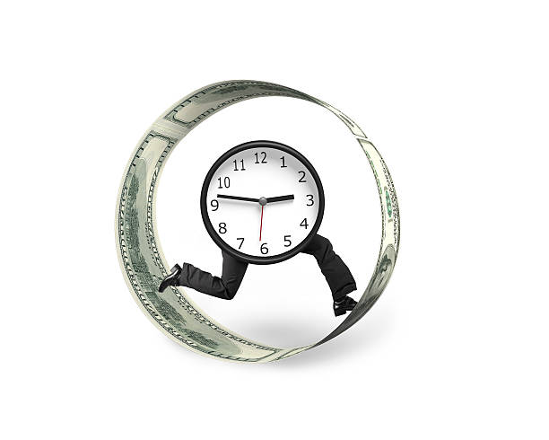 istock Clock with human legs running in money circle 515969448