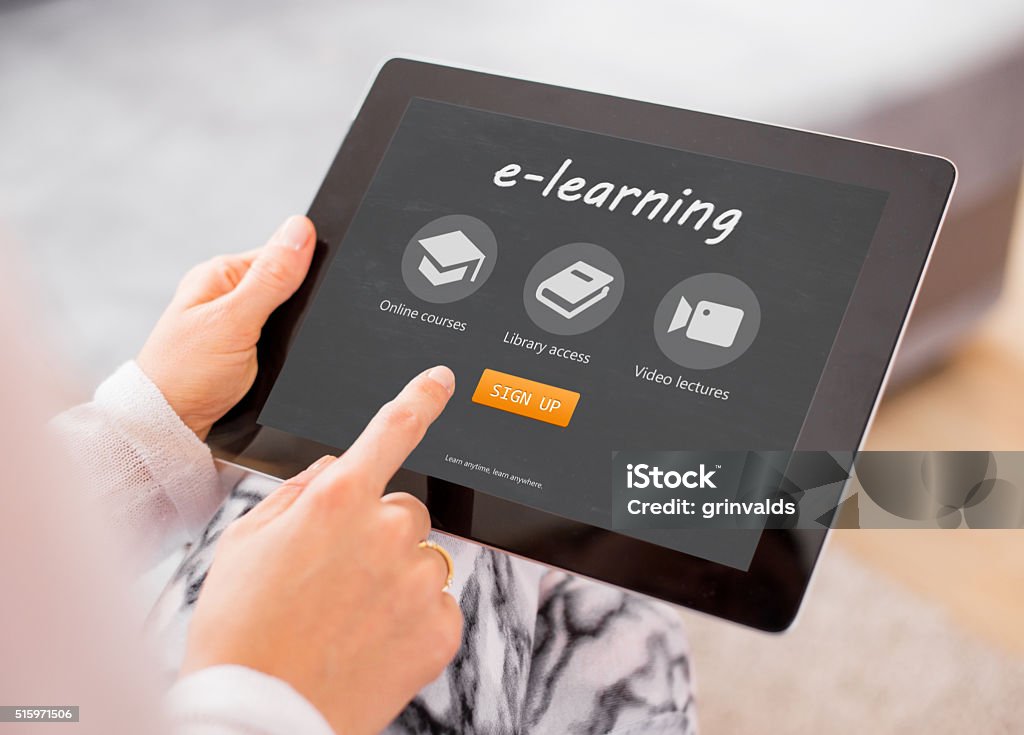 Sample e-learning website on tablet computer E-Learning Stock Photo