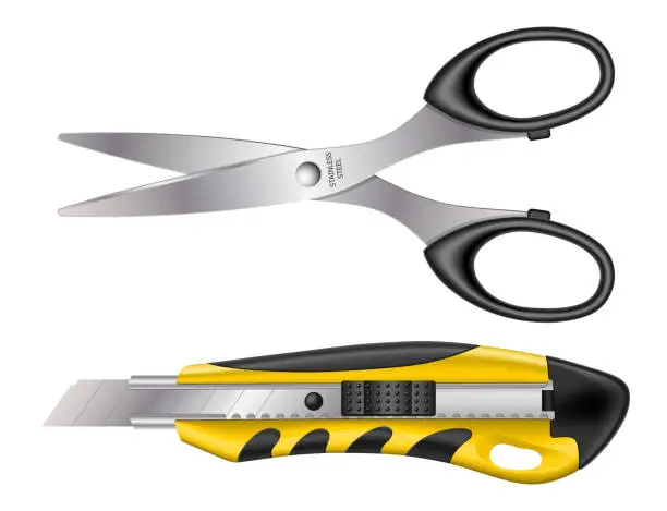 Vector illustration of Scissors and paper knife
