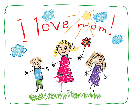 The Mother's Day. Kids Drawing with words 