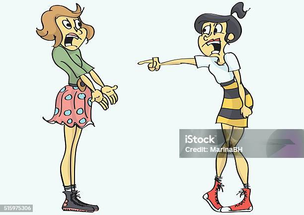 Two Teenage Girls In A Fight Stock Illustration - Download Image Now - 16-17 Years, Aggression, Anger