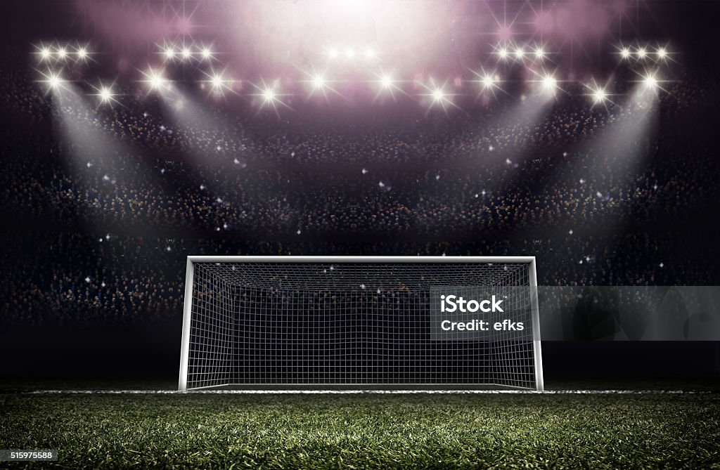 Goal post An imaginary stadium is modelled and rendered. Soccer Stock Photo