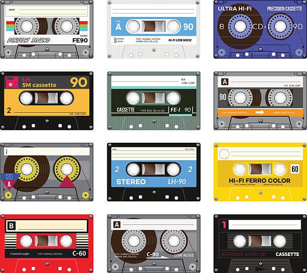 빈티지 카세트 테이프 - audio tape stock illustrations