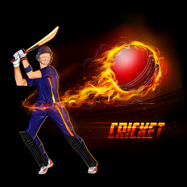 Batsman playing cricket championship illustration of batsman playing cricket championship with fiery ball batsman stock illustrations