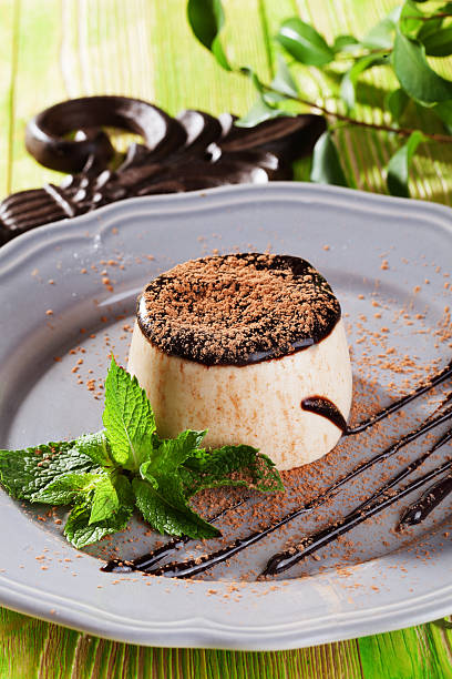 istock panna cotta with cocoa, chocolate, still life plate style Provence 516004066