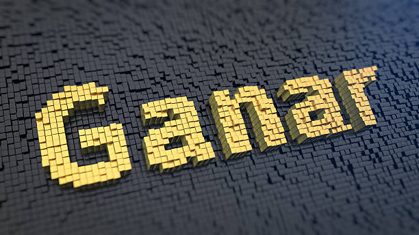 Earn cubics Spanish word Ganar (which means 'Earn') of the yellow square pixels on a black matrix background. 3D illustration image ganar stock pictures, royalty-free photos & images