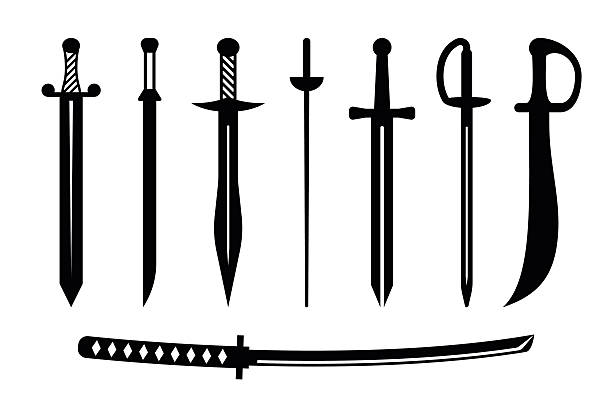 illustrazioni stock, clip art, cartoni animati e icone di tendenza di arma antica spada vettoriale di progettazione - sword