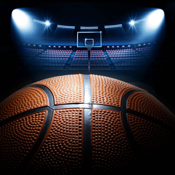 Basketball Arena An imaginary stadium is modelled and rendered. scoreboard stadium sport seat stock pictures, royalty-free photos & images