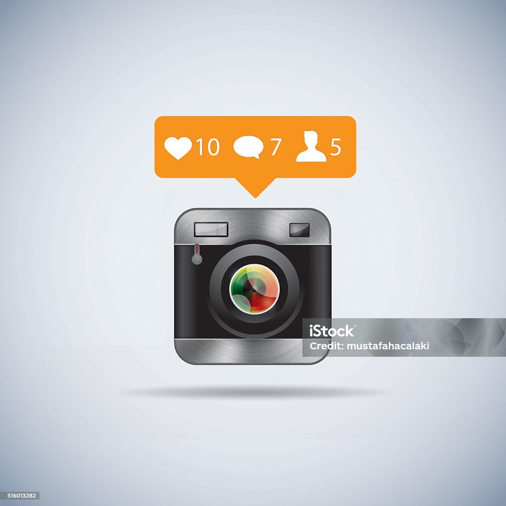Retro camera icon with like counter Retro camera and like counter notification icons. Eps10. Contains transparent and blending mode objects.  Camera - Photographic Equipment stock vector