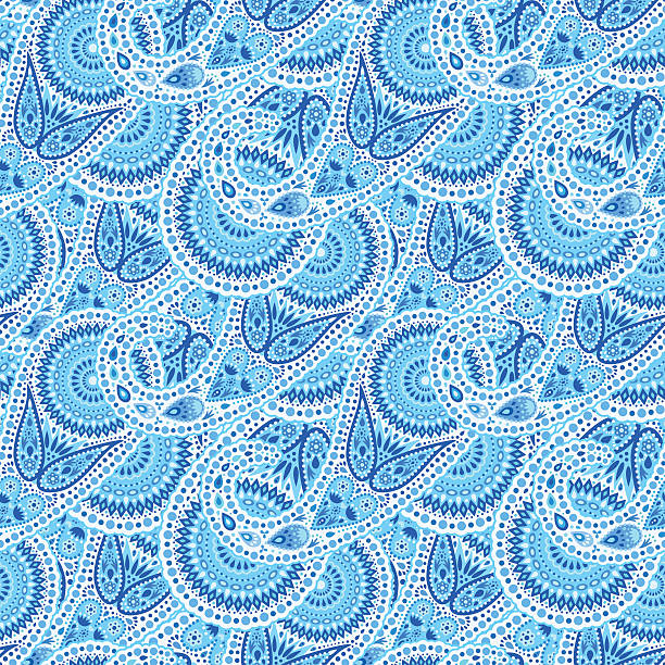 illustrations, cliparts, dessins animés et icônes de vagues bleu solide motif cachemire - backgrounds paisley pattern sea