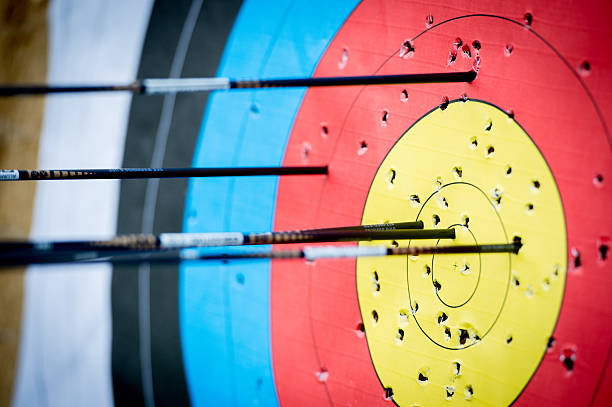 Arrows in the target The archer has shot a lot of arrows in the target archery bow stock pictures, royalty-free photos & images
