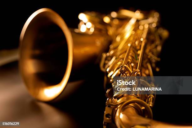 Tenor Sax Golden Saxophone Macro Selective Focus Stock Photo - Download Image Now - Acoustic Music, Ancient, Black Color