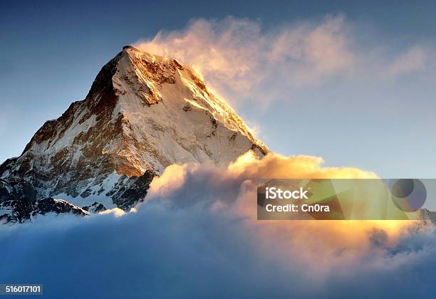 Sunrise Over Snow Capped Mountain Machapuchare Annapurna Himalaya Stock Photo - Download Image Now