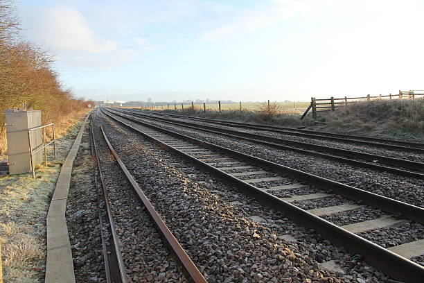 istock Railway track on frosty morning 516017327