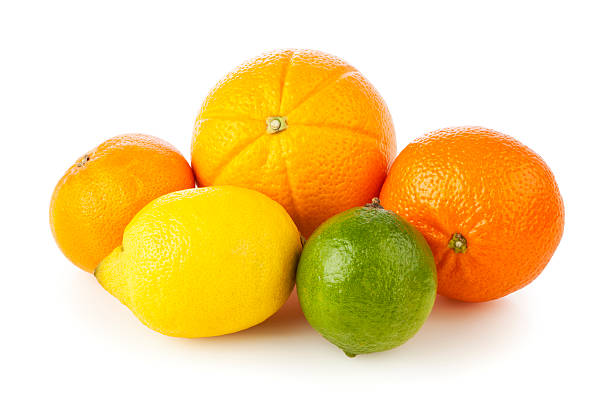 istock Citrus fruits on white background 516017399
