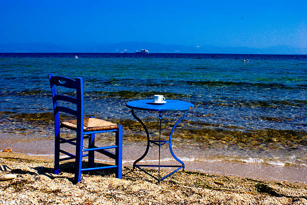 Traditional Greek table at the beach in Greece