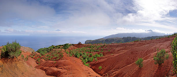 La Gomera - Trail just before the Mirador de Abrante La Gomera - Trail from the Centro de Visitantes to Agulo, just before the Mirador de Abrante. in the background the neighboring island of Tenerife with Teide. agulo stock pictures, royalty-free photos & images