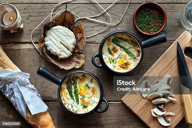 Pots With Baked Eggs Stock Photo - Download Image Now - Baked, Bread, Breakfast