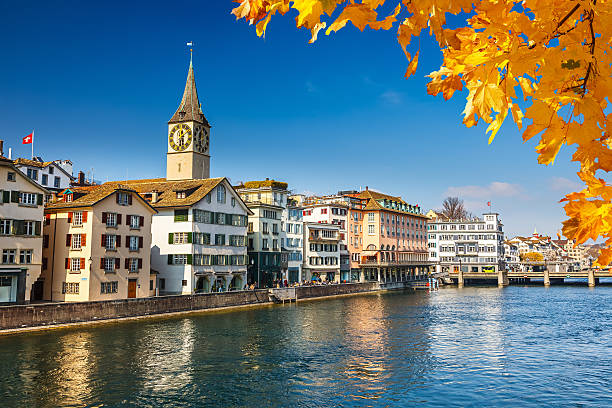 Zurich Downtown of Zurich at sunny day switzerland zurich architecture church stock pictures, royalty-free photos & images