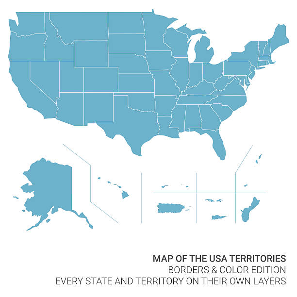 karte von den vereinigten staaten von amerika territorien - detailliert stock-grafiken, -clipart, -cartoons und -symbole