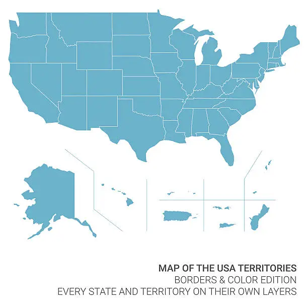 Vector illustration of Map of the United States of America Territories
