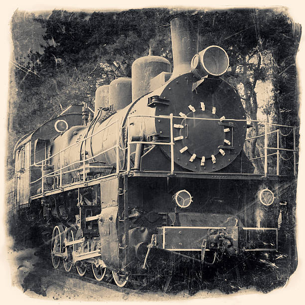 istock Old locomotive in retro black and white design 516036983