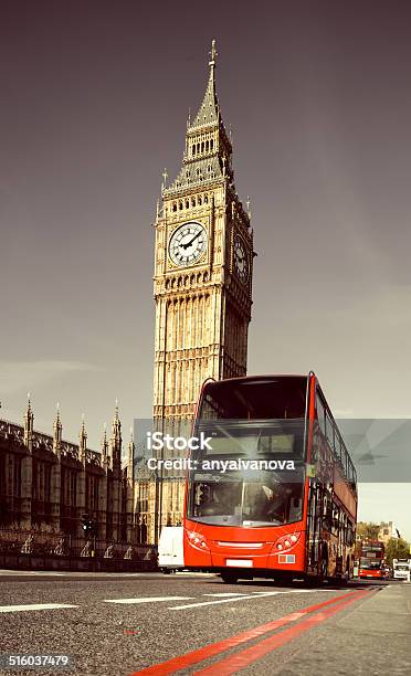 London Bus In Front Of Big Ben Stock Photo - Download Image Now - Architecture, Arranging, Blue