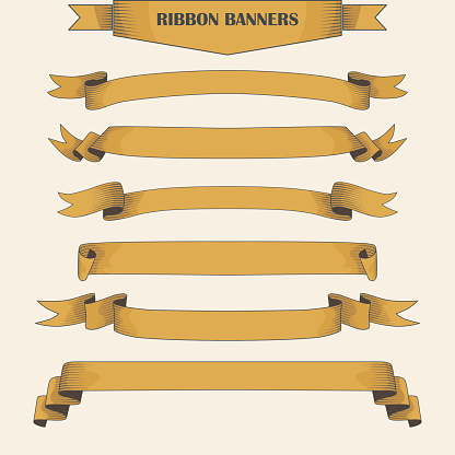 Vintage ribbon banners, hand drawn set