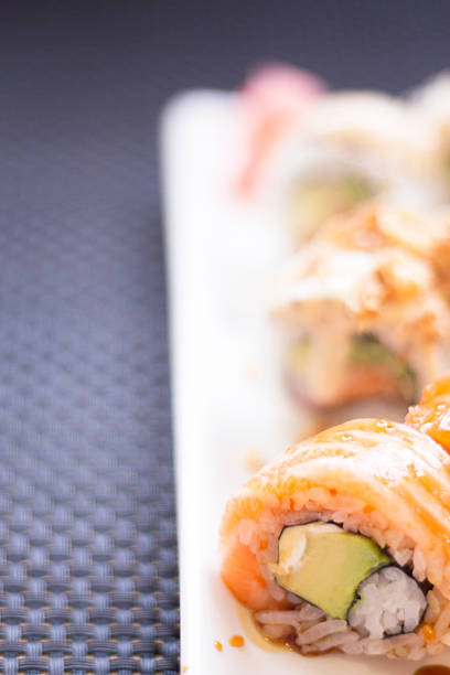istock Japanese restaurant salmon sushi 516038180