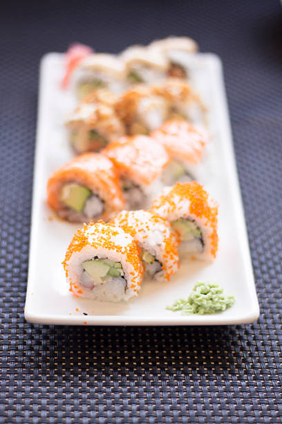 istock Japanese restaurant salmon sushi 516038788