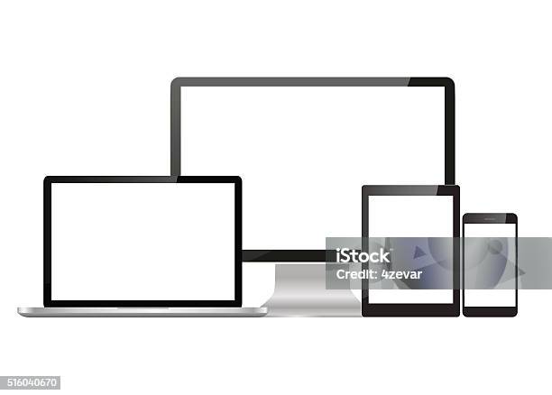 Set Realistic Monitors Laptop Tablet Stock Illustration - Download Image Now - Variation, Equipment, No People
