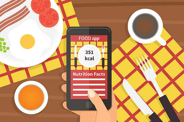 ilustrações, clipart, desenhos animados e ícones de solicitação de dieta alimentar. contador de calorias - fat cell