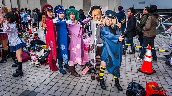 Tokyo, Japan - December 30, 2014:  Cosplayers dressed as 'Vocaloid' characters at Comiket 87.