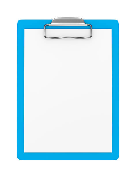blu appunti con vuoto carta isolato - clipboard foto e immagini stock