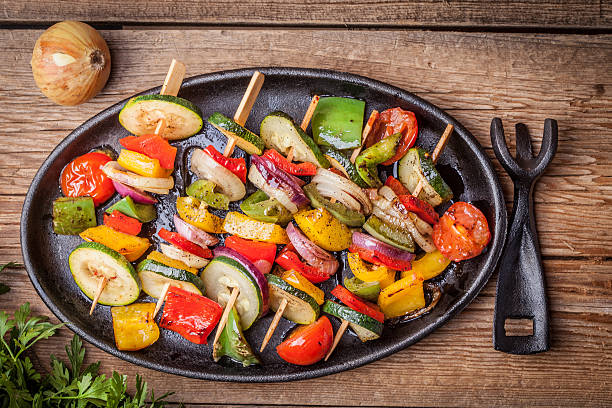 istock Grilled vegetable skewers. 516044888