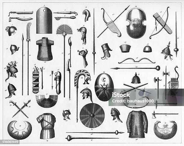 Egyptian And Persian Weapons Stock Illustration - Download Image Now - Engraved Image, Engraving, Illustration
