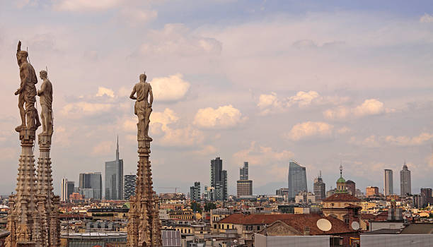 Milan Skyline from Duomo of Milan stock photo